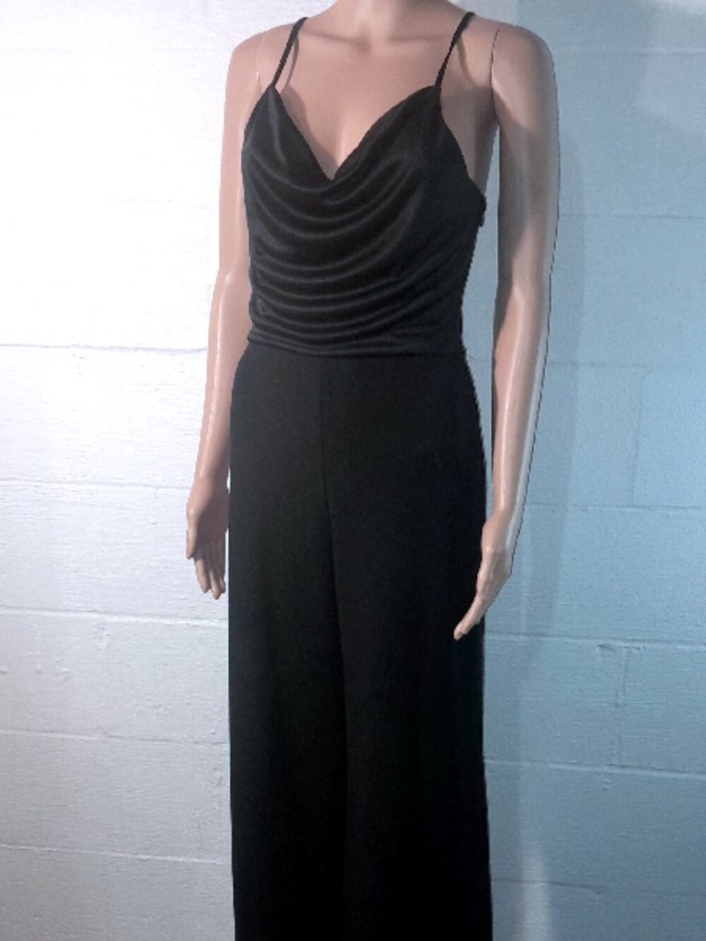 Express Women's Draped Neck Wide Leg Jumpsuit Solid Black Dressy Romper Size XS